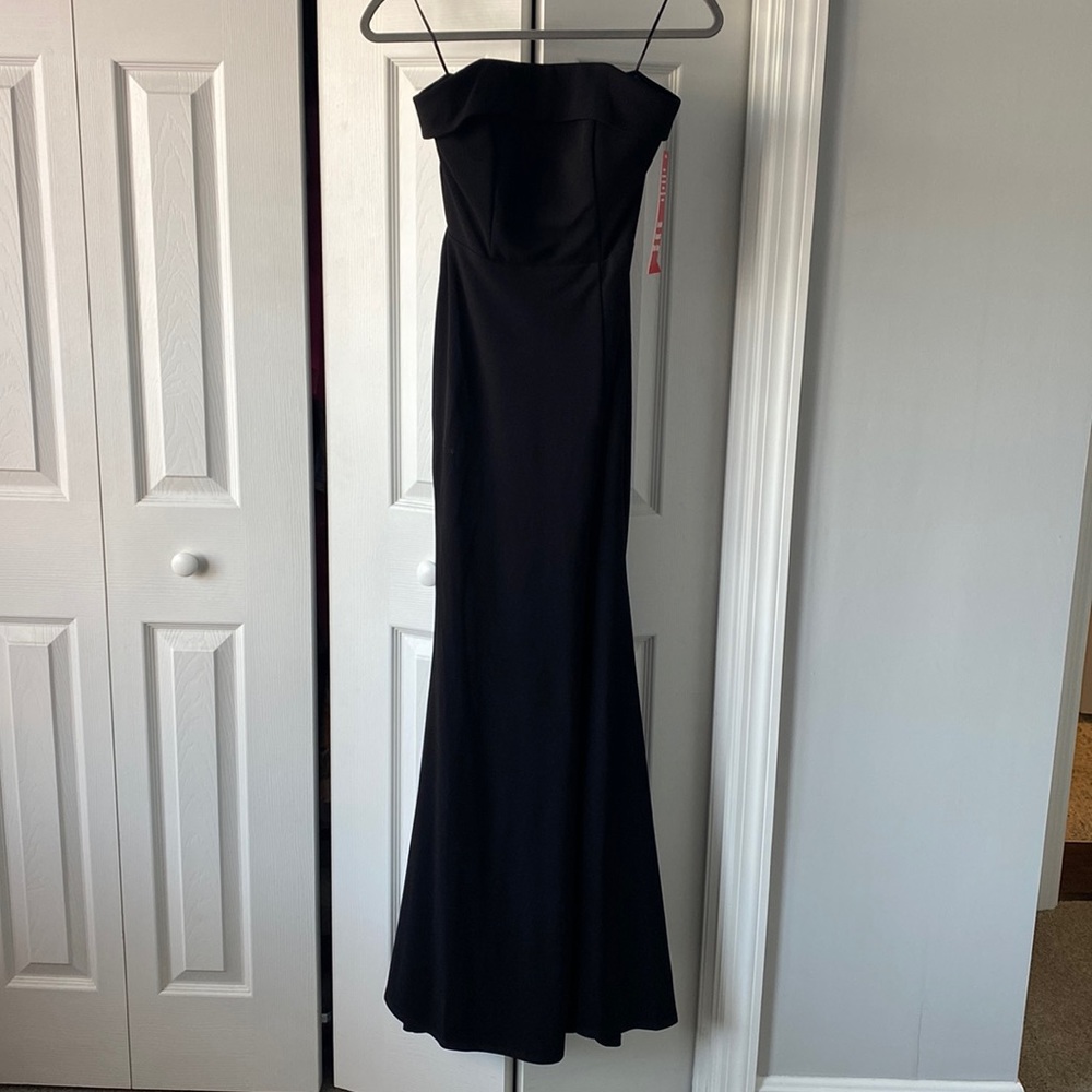 NWT Black Side Slit Strapless Formal Floor Length Dress